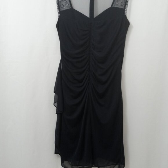 Vintage Stenay Size 8 Black Sleeveless Dress Sheer Neckline Embellished Shoulder - Picture 14 of 16